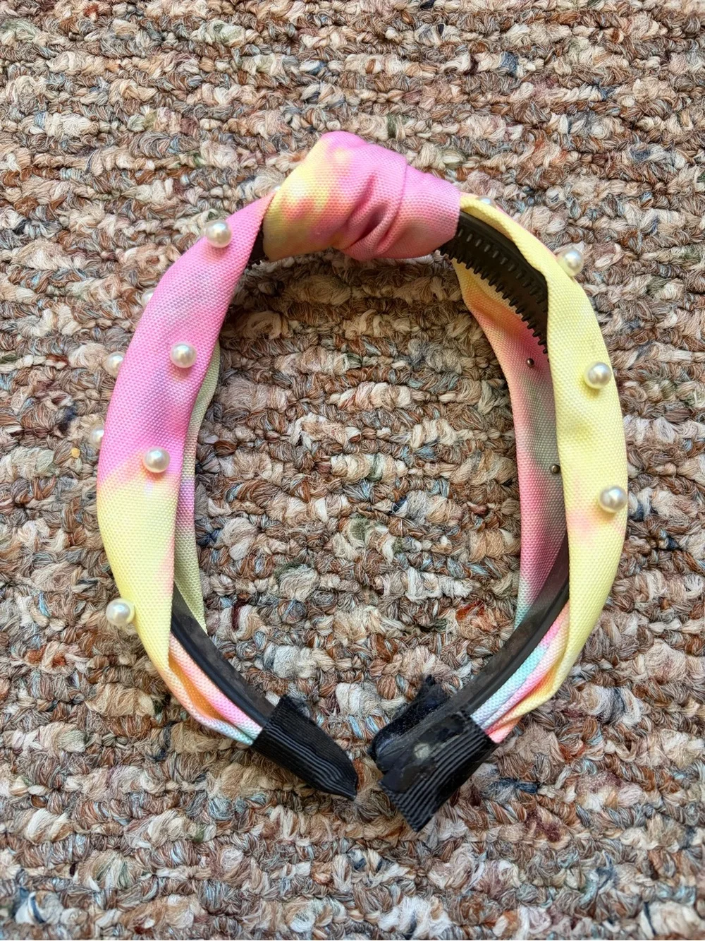 Pearl-Embellished Pastel Tie-Dye Knot Headband - Women Accessories